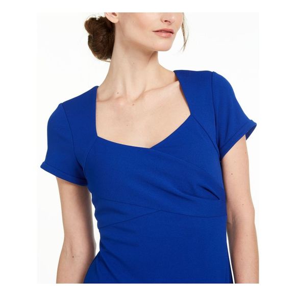 CALVIN KLEIN Womens Blue Slitted Queen Anne Neckline Formal Sheath Dress 6 - Picture 3 of 4